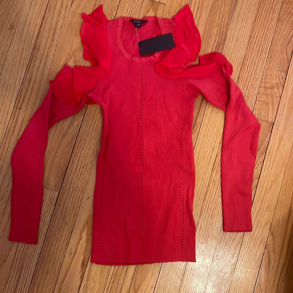 Red Guess cold shoulder sweater